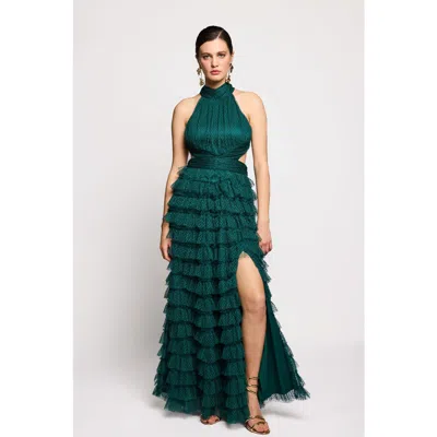 Beauut Ruffle Maxi Halter Neck Dress In Green