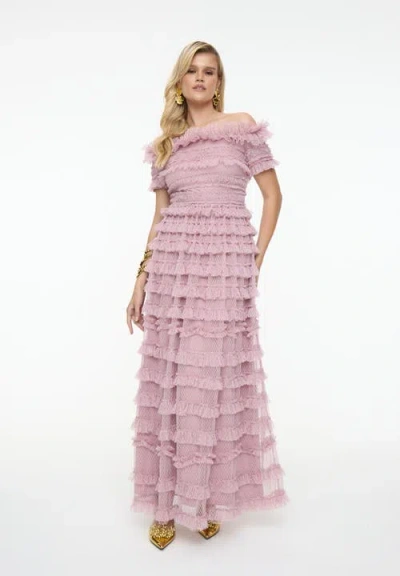Beauut Ruffle Off-shoulder Mesh Maxi Dress In Pink