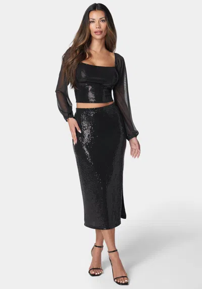 Bebe 2 Piece Sequin Square Neck Set In Black