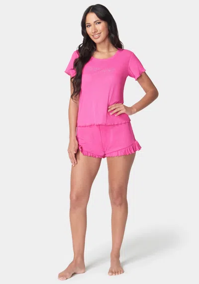Bebe 2x2 Rib Short Sets In Fuchsia
