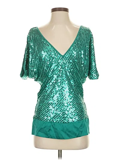 Pre-owned Bebe 3/4 Sleeve Silk Top Green Plunge Neckline Tops