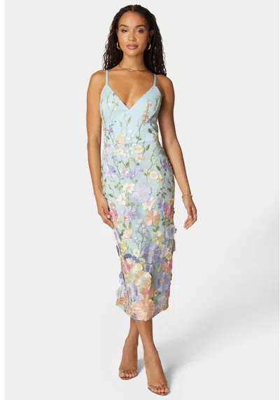 Bebe 3d Floral Embroidered Midi Dress In Blue Multi