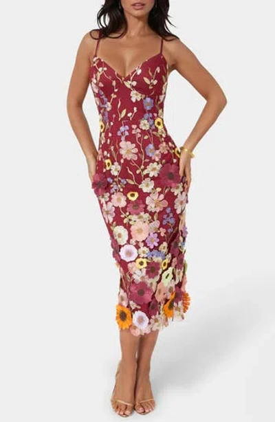 Bebe 3d Flower Embroidered Midi Dress In Multi