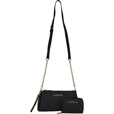 Bebe Adela Monogram Crossbody Baguette With Wallet In Black
