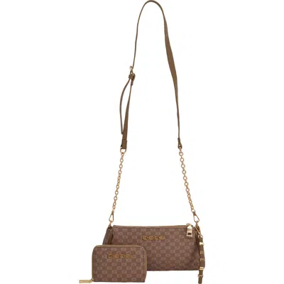 Bebe Adela Monogram Crossbody Baguette With Wallet In Brown