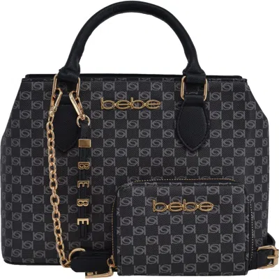Bebe Adela Small Monogram Satchel With Wallet In Black