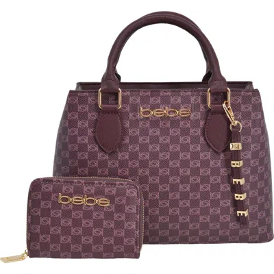 Bebe Adela Small Monogram Satchel With Wallet In Burgundy