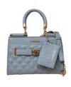 Bebe Alex Quilted Small Satchel Bag With Card Holder In Dusty Blue