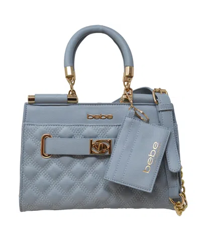 Bebe Alex Quilted Small Satchel Bag With Card Holder In Dusty Blue