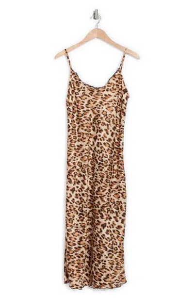 Bebe Animal Print Lace Trim Slipdress In Multi