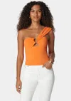 Bebe Asymetric Drapped D Ring Knit Top In Persimmon Orange