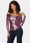 Bebe Asymmetric Draped Knit Top In Lilas