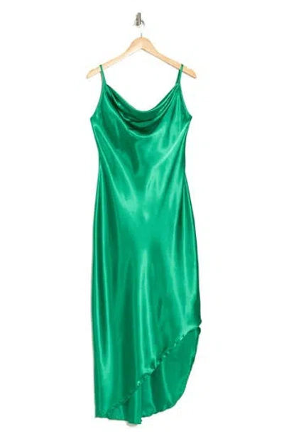 Bebe Asymmetric Satin Slipdress In Green