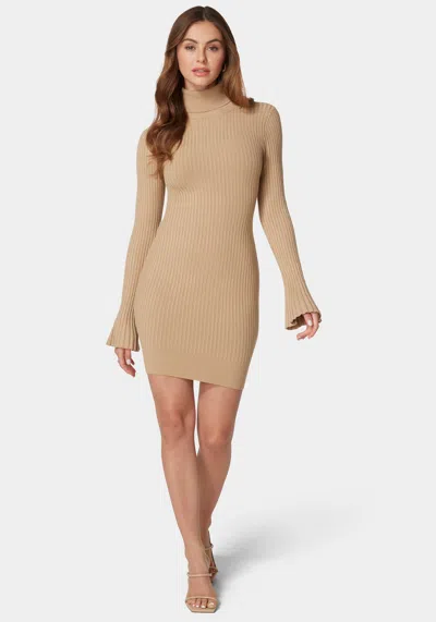 Bebe Autumn Bell Sleeve Sweater Dress In Light Taupe