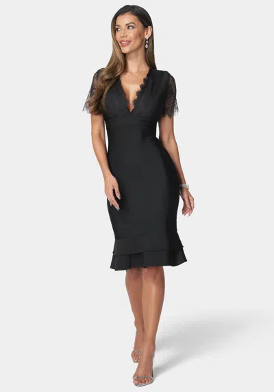 Bebe Bandage & Lace Dress In Black