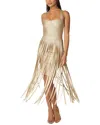Bebe Sweetheart Bandage Top With Fringe Maxi Skirt Dress In Gold