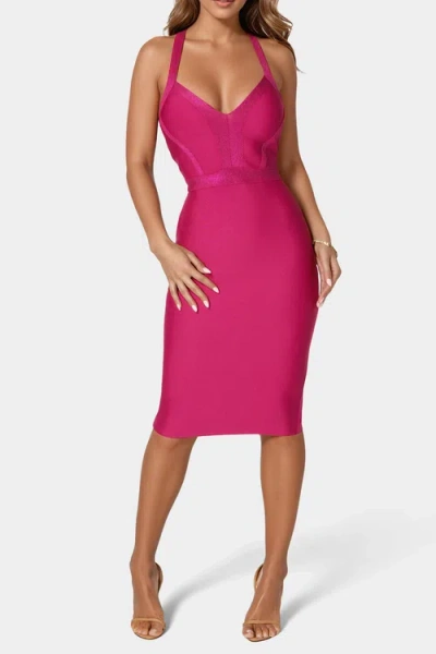 Bebe Bandage Lurex Halter Dress In Pink