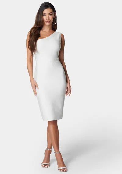 Bebe Bandage One Shoulder Dress In Ivory