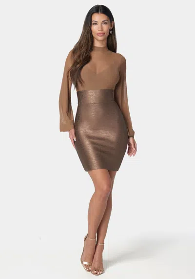 Bebe Bandage Sparkle Skirt Dress In Mocha