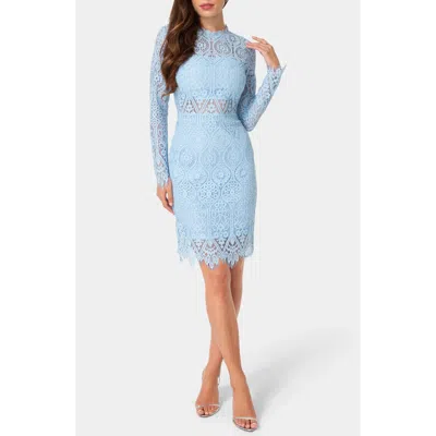Bebe Bandeau Lace Long Sleeve Dress In Blue