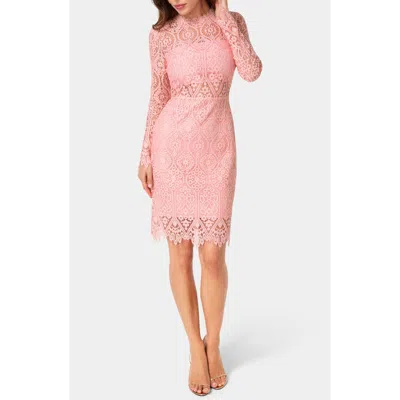 Bebe Bandeau Lace Long Sleeve Dress In Pink