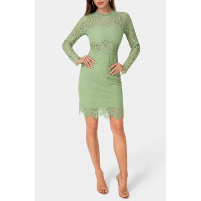 Bebe Bandeau Lace Long Sleeve Dress In Green