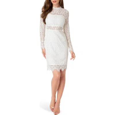 Bebe Bandeau Lace Long Sleeve Dress In White