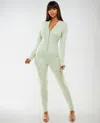 Bebe Basic Knit Zip-up Catsuit In Green