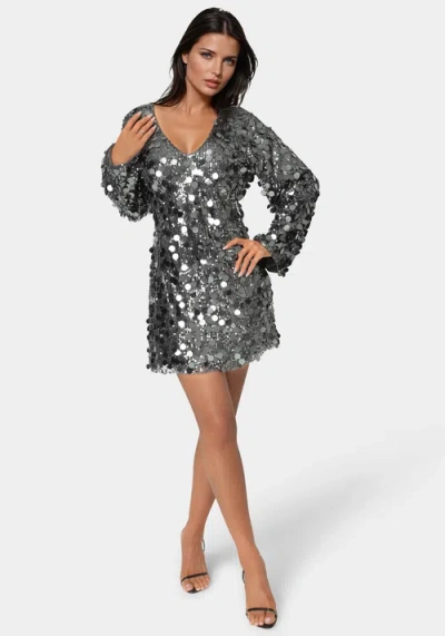 Bebe Beaded Dolman Sleeve Mini Dress In Silver