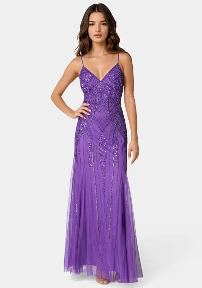 Bebe Beaded Gown In Deep Amethyst
