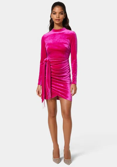 Bebe Beaded Sash Velvet Mini Dress In Rose Violet