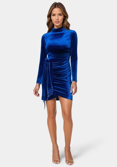 Bebe Beaded Sash Velvet Mini Dress In Sapphire