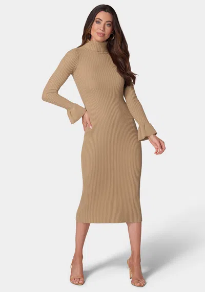 Bebe Bell Sleeve Sweater Dress In Brown