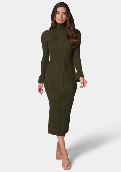 Bebe Bell Sleeve Sweater Dress In Hunter
