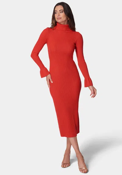 Bebe Bell Sleeve Sweater Dress In Red