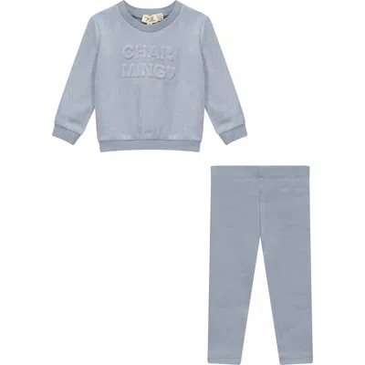 Bebe Bella Kids'  2 Piece Velour Top And Ribbed Leggings Set In Blue