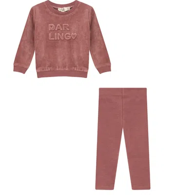 Bebe Bella Kids'  2 Piece Velour Top And Ribbed Leggings Set In Pink