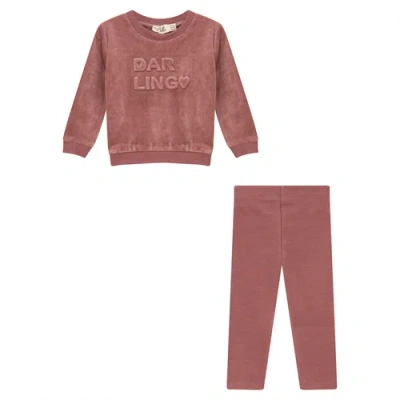 Bebe Bella Kids'  2 Piece Velour Top And Ribbed Leggings Set In Pink