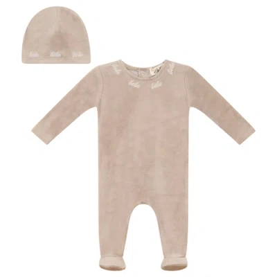 Bebe Bella Kids'  Bebe Embroidered Velour Romper With Hat In Nude