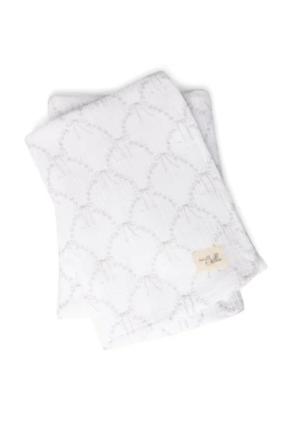Bebe Bella Bow Print Cotton Knit Swaddle In White