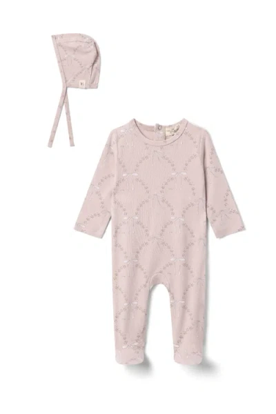 Bebe Bella Babies'  Bow Print Jersey Romper With Hat In Pink