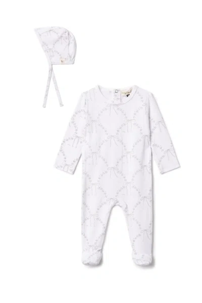 Bebe Bella Babies'  Bow Print Jersey Romper With Hat In White