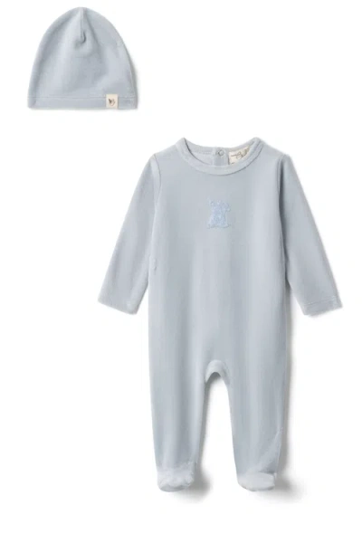 Bebe Bella Babies'  Boy Bunny Applique Velour Romper In Blue