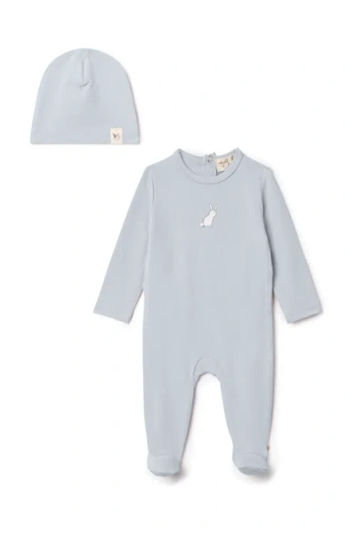 Bebe Bella Babies'  Boy Bunny Print Modal Jersey Romper With Matching Hat In Blue