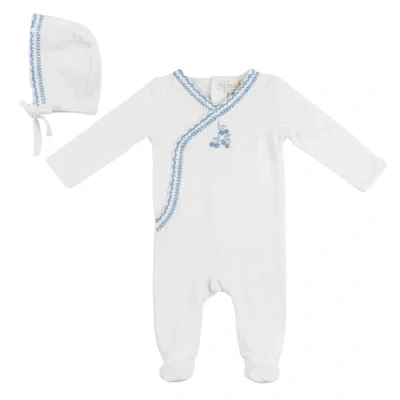 Bebe Bella Babies'  Boy Cherry Embroidered Wrap Romper With Bonnet In White