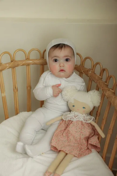 Bebe Bella Babies'  Boy Eyelet Romper With Matching Bonnet In White