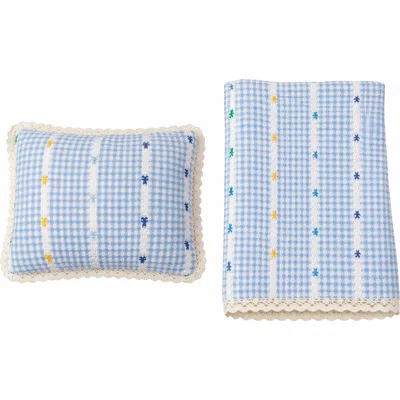 Bebe Bella Boy Knit Floral Blanket Pillow Set In Blue