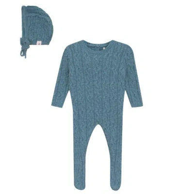 Bebe Bella Babies'  Boy Mix Cable Knit Romper And Bonnet In Blue