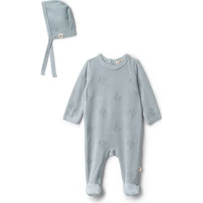 Bebe Bella Babies'  Boy Rattle Print Velour Romper With Bonnet In Blue