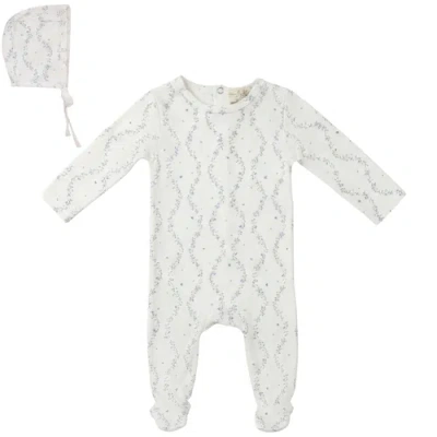 Bebe Bella Babies'  Boy Vine Print Footed Romper With Bonnet In White
